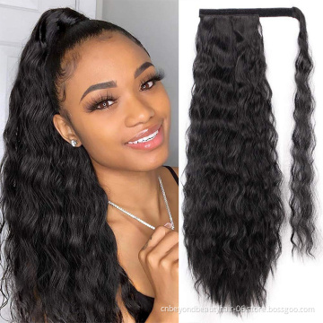 wholesale Private Label Cruly Synthetic Hair ponytail for Women Natural Hair wrap around Clip in hair Ponytail